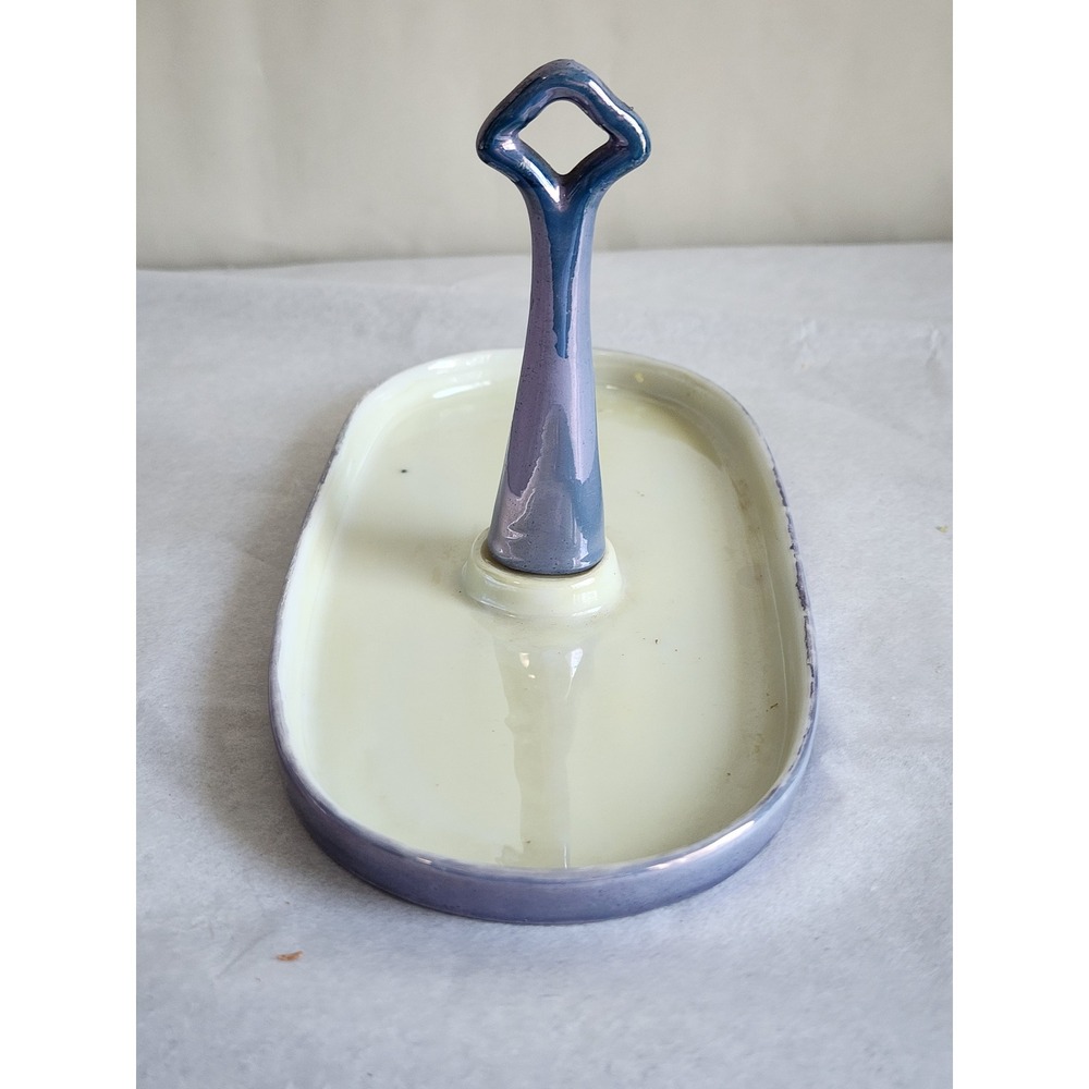 Vintage Chikaramachi Japan Lusterware Ring Tree Trinket Dish Purple Iridescent